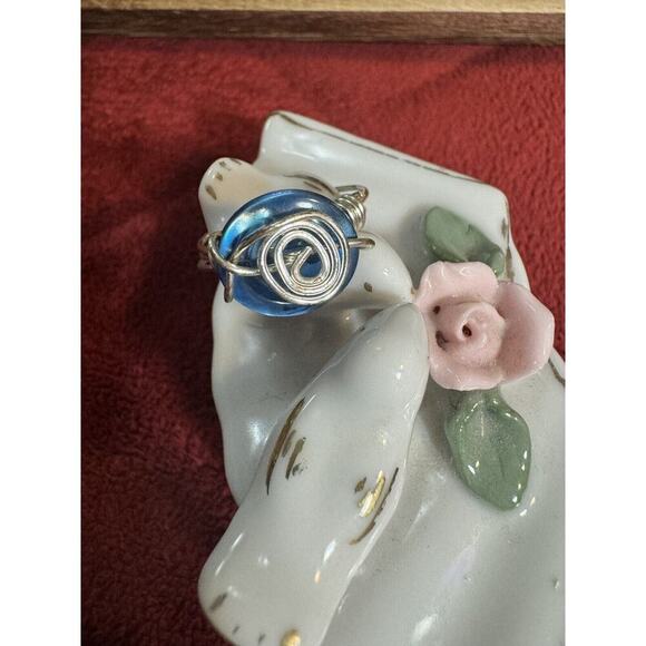 -RING Wire Wrapped Silver Ring With Blue Button Size 8 - Picture 3 of 6